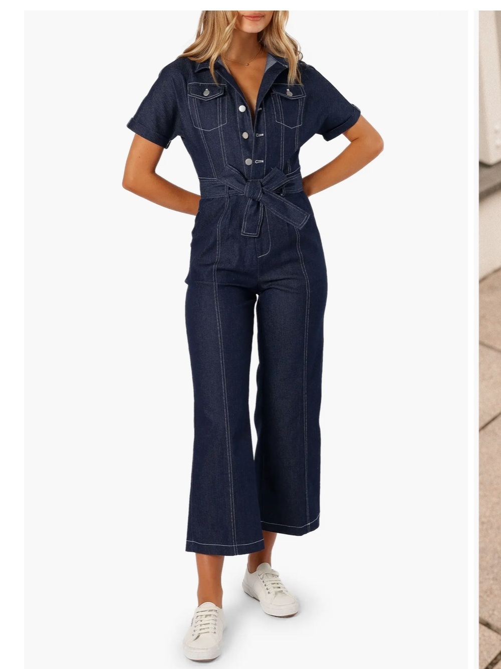 Petal & Pup Dark Indigo Denim Tie-Waist Jumpsuit